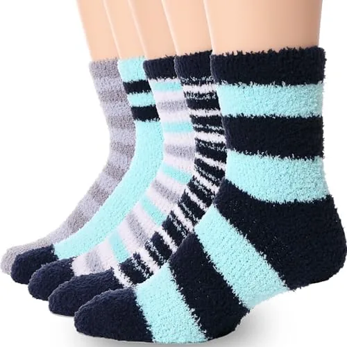 anlisim fuzzy socks for women soft comfy cozy fluffy thick winter warm fleece slipper socks 5 9 mixed color blue