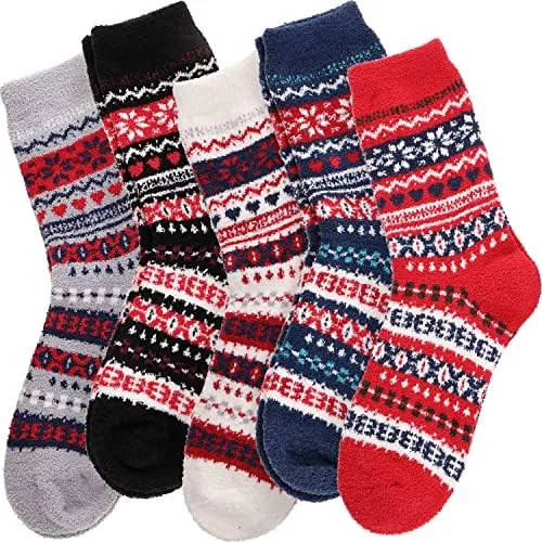 anlisim fuzzy socks for women soft comfy cozy fluffy thick winter warm fleece slipper socks 5 9 snowflake 5 pairs