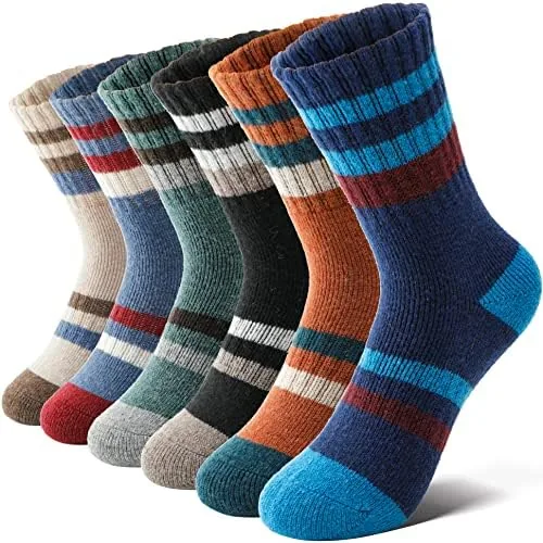 anlisim kids merino wool hiking socks boys girls toddlers thermal winter warm boot thick cushion snow ski gift stocking stuffer socks 6 pairs stripe 12 15 y