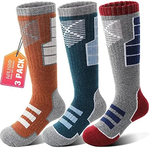 anlisim kids merino wool ski socks for girls boys teen thermal winter warm thick hiking knee high socks stocking stuffers for skiing snowboarding redorangegreen a 12 15 y