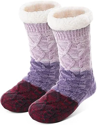 anlisim women slipper socks fluffy fuzzy thermal warm thick winter cabin cozy comfy soft fleece home grips gift socks stocking stuffersgradient purple